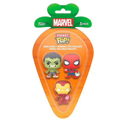Carrot Pocket POP blister 3 figures Marvel Spiderman Hulk Iron Man easter