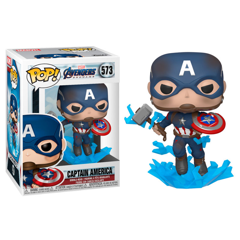 POP figure Marvel Avengers Endgame Captain America with Broken Shield & Mjolnir 1