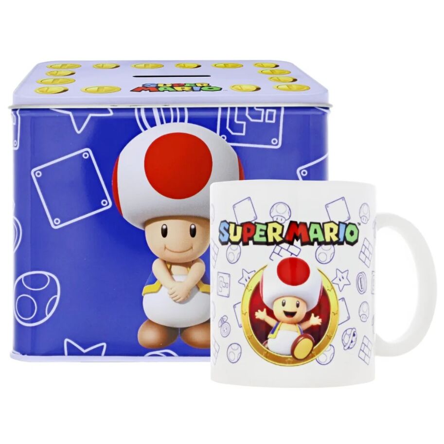 Nintendo Super Mario Bros Toad Mug + Money box set 3