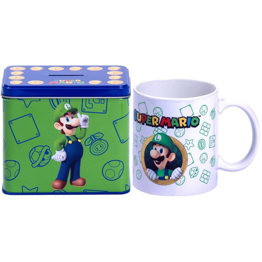 Nintendo Super Mario Bros Luigi Mug + Money box set 3
