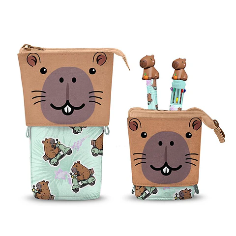 Oh My Pop! Capybara pencil casel + Pen 10 colours + erasable pen