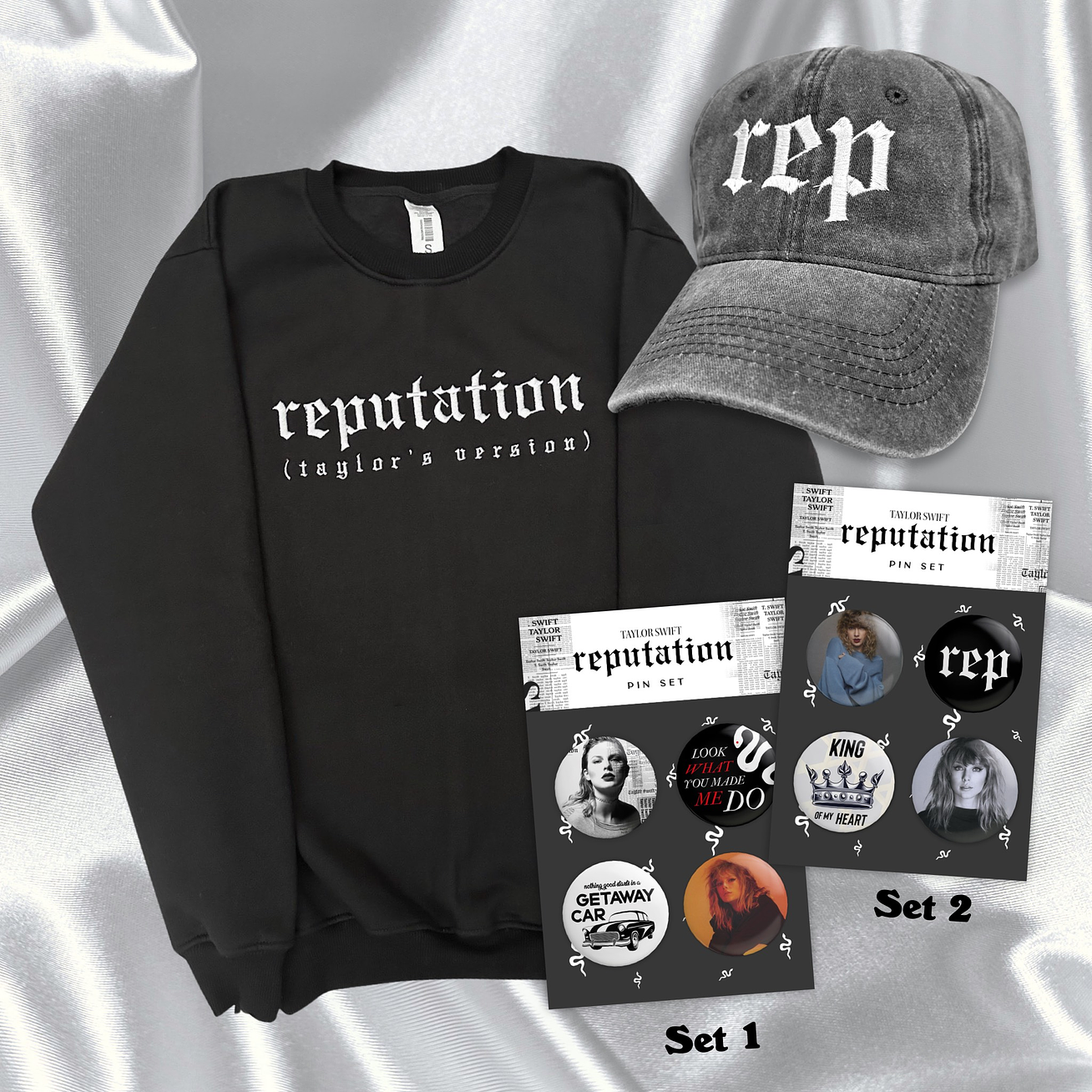PACK “REPUTATION (TAYLOR’S VERSION)” - TAYLOR SWIFT (POLERA + GORRA + SET PIN) 2