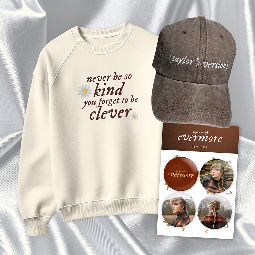 Taylor Swift - Pack Evermore (Polera + Gorra Bordada + Set 4 Pin) 1