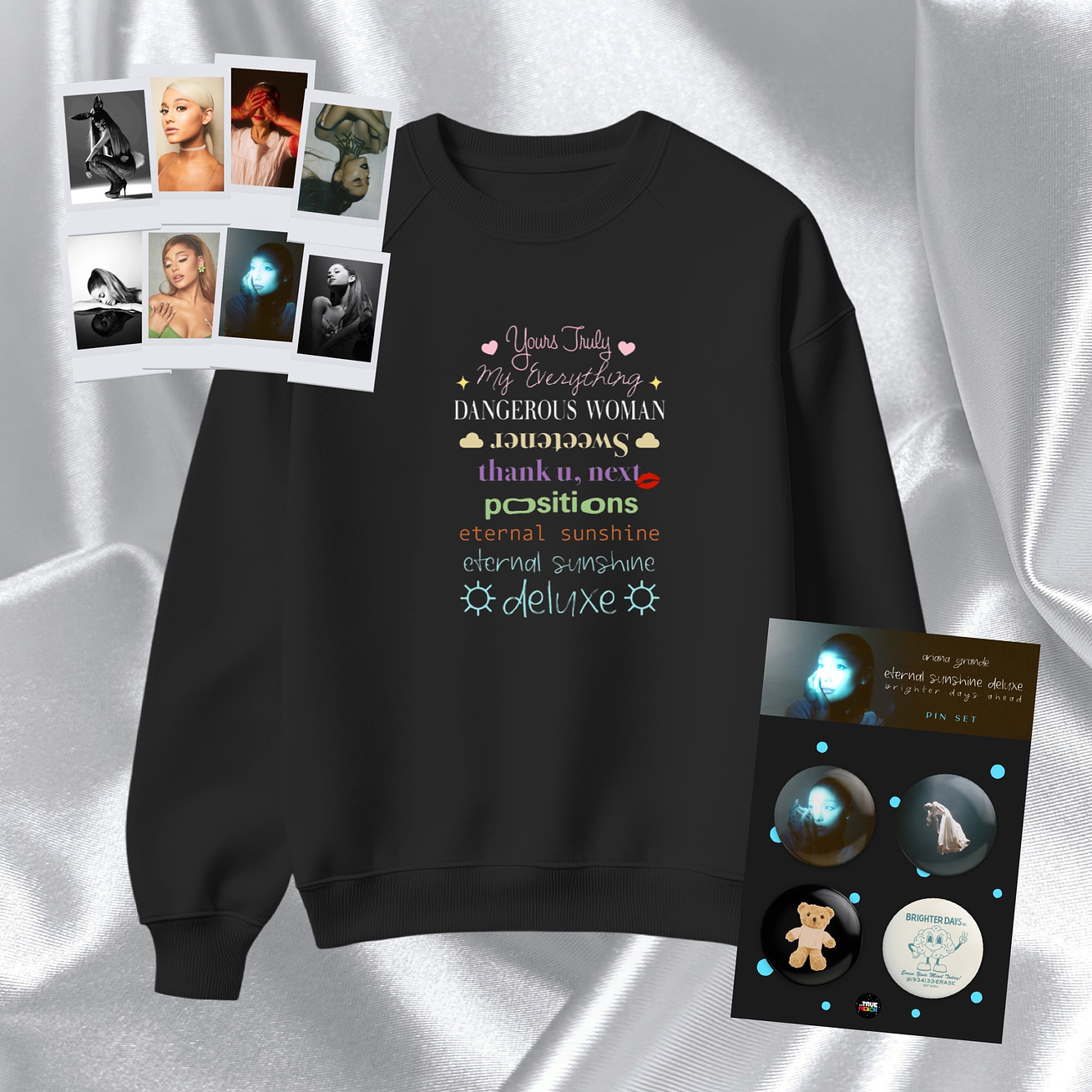 ARIANA GRANDE - PACK ERAS ARIANA (POLERA NEGRA + PINES + POLAROIDS 1