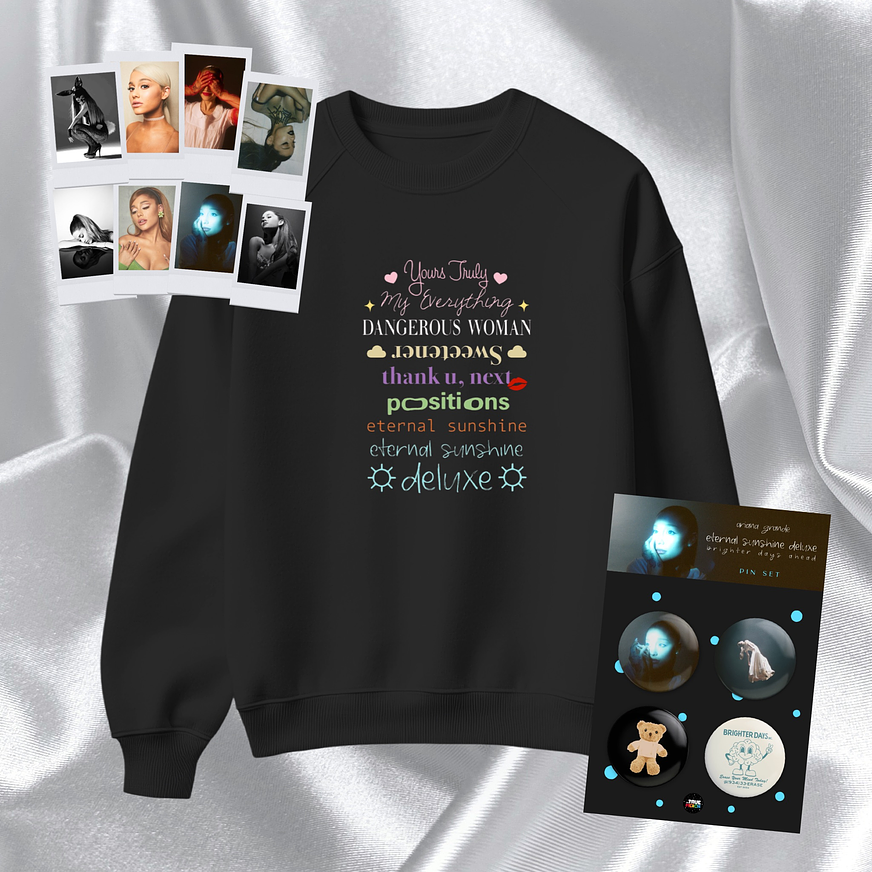 ARIANA GRANDE - PACK ERAS ARIANA (POLERA NEGRA + PINES + POLAROIDS 1