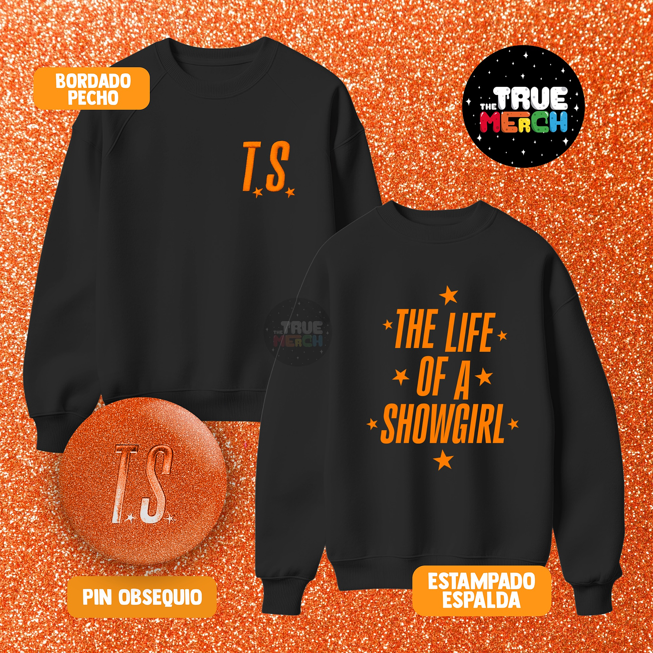 Taylor Swift - Polera Bordada + Estampado The Life of a Showgirl 🧡 1