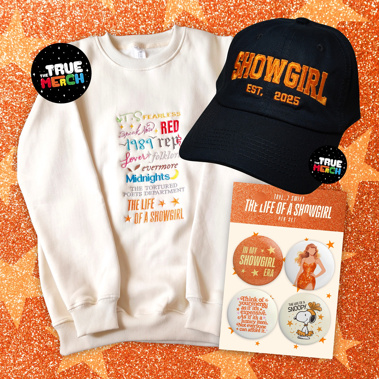 Taylor Swift PACK THE LIFE OF A SHOWGIRL (Polera + Gorra + Pines) 1