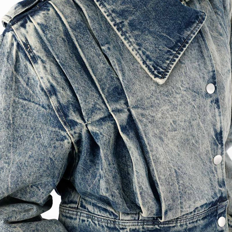 Chaqueta crop con solapas asimétricas azul para mujer 1