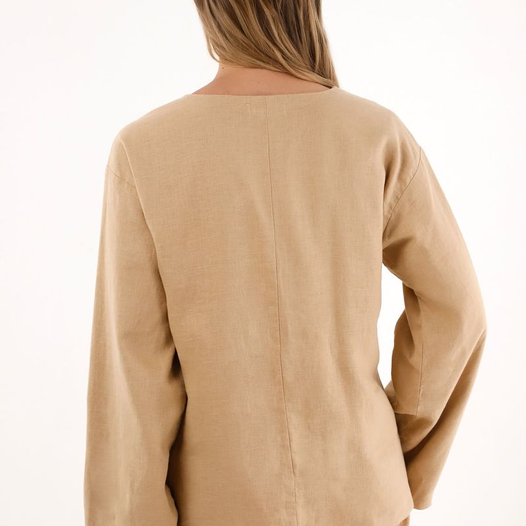 Abrigo en 100% lino con bordado para mujer 1