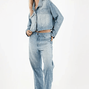 Chaqueta crop con apliques de brillo para mujer