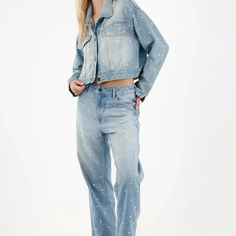 Chaqueta crop con apliques de brillo para mujer 1