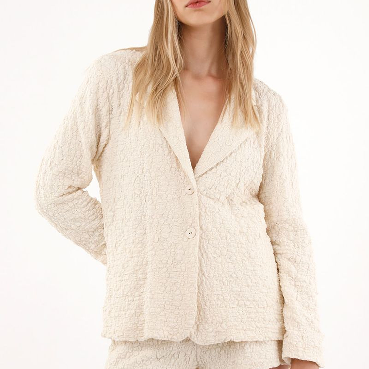 Abrigo tipo blazer crudo para mujer 2