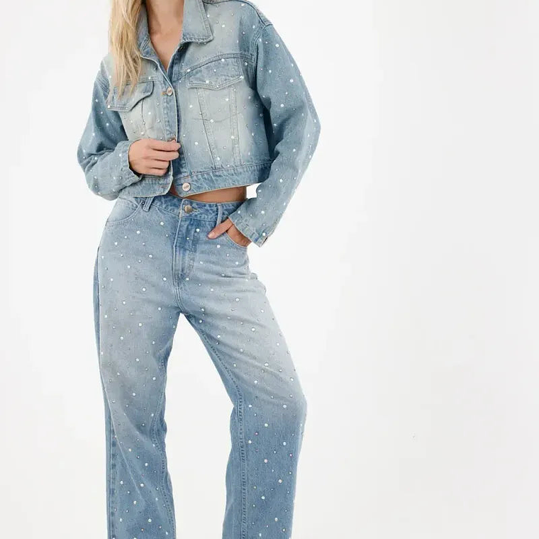 Chaqueta crop con apliques de brillo para mujer 2