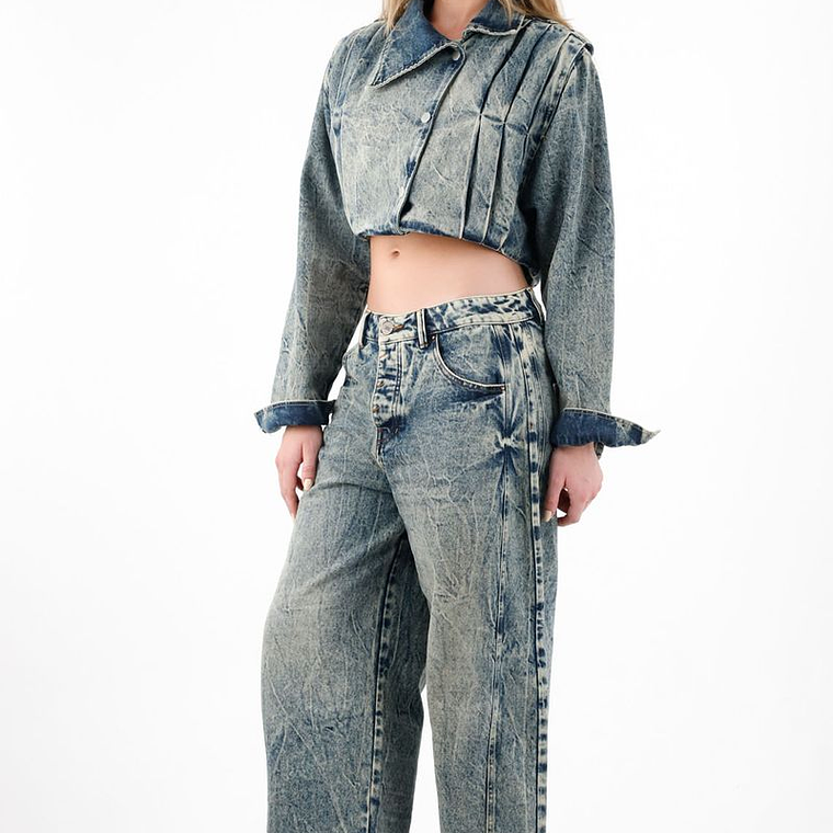 Chaqueta crop con solapas asimétricas azul para mujer 4