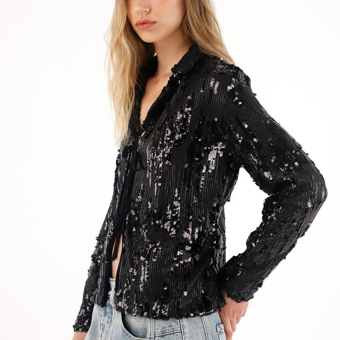 Abrigo negro de lentejuelas para mujer 2