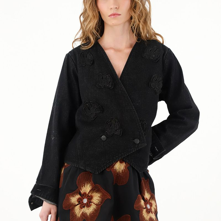 Chaqueta torera con apliques de flores para mujer 2