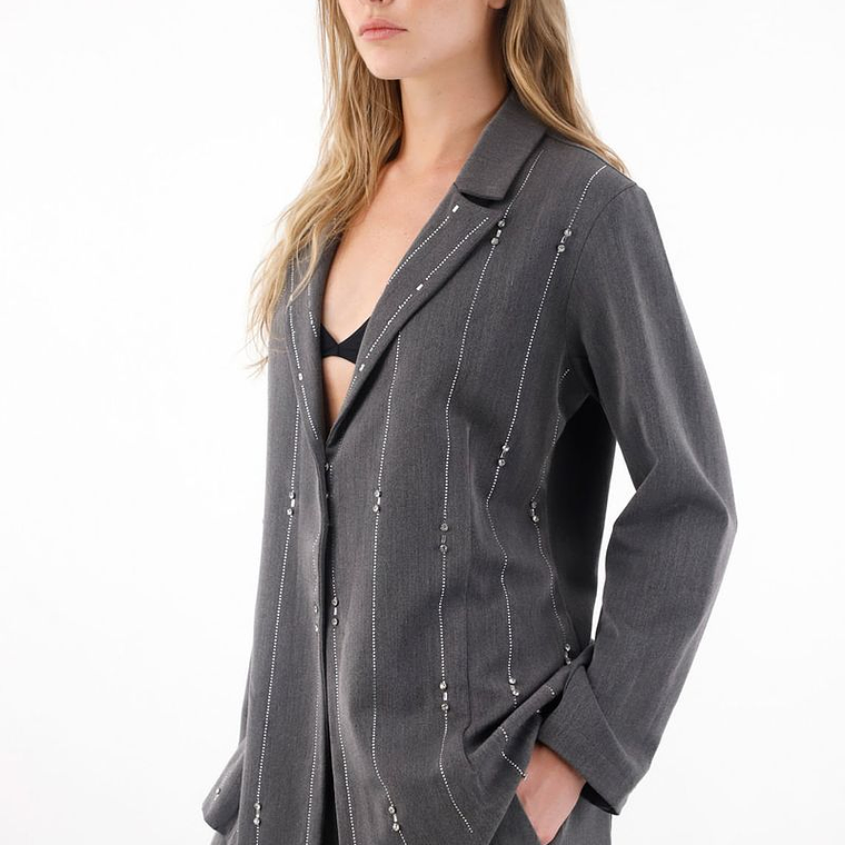 Abrigo tipo blazer con apliques de brillo gris para mujer 2