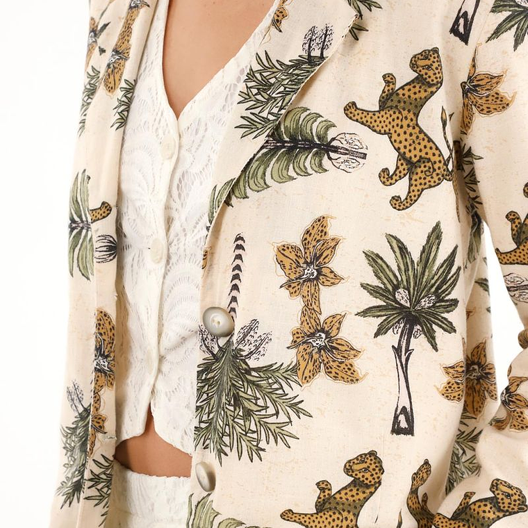Blazer con estampado de palmeras y tigres para mujer 2