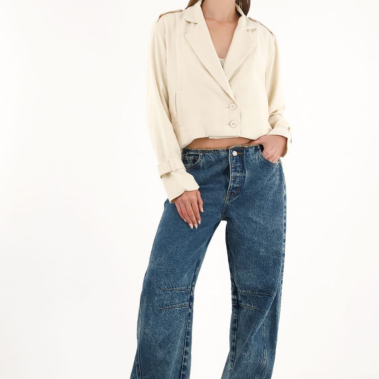 Abrigo tipo Biker crop top crudo para mujer 1