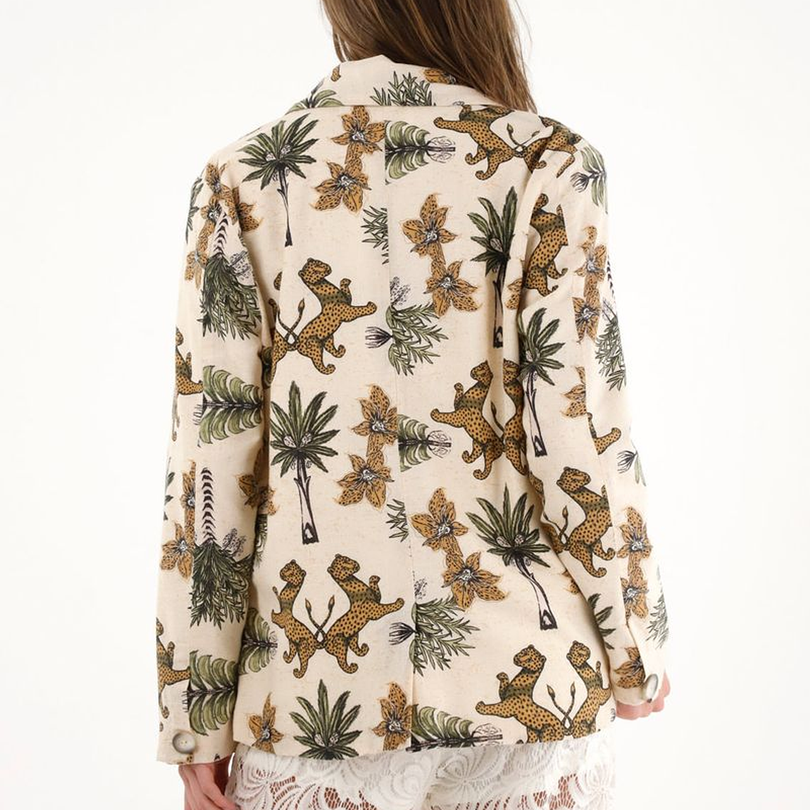 Blazer con estampado de palmeras y tigres para mujer 3
