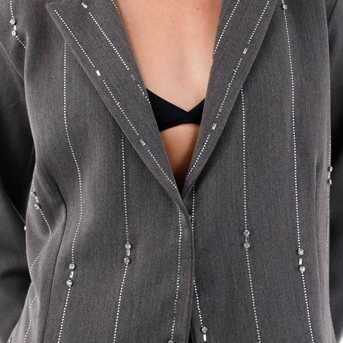 Abrigo tipo blazer con apliques de brillo gris para mujer 4