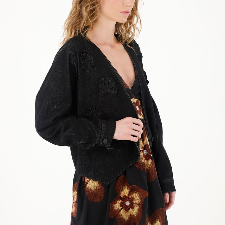 Chaqueta torera con apliques de flores para mujer 4