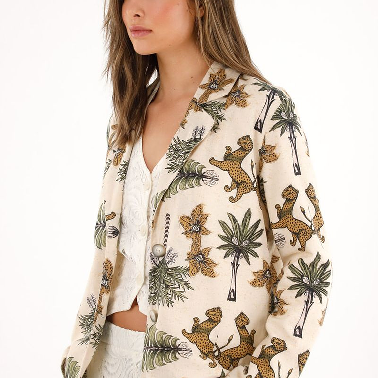 Blazer con estampado de palmeras y tigres para mujer 4