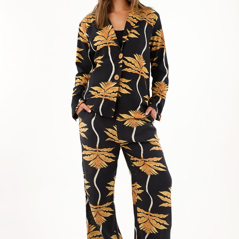 Abrigo negro estampado de silueta amplia para mujer 2