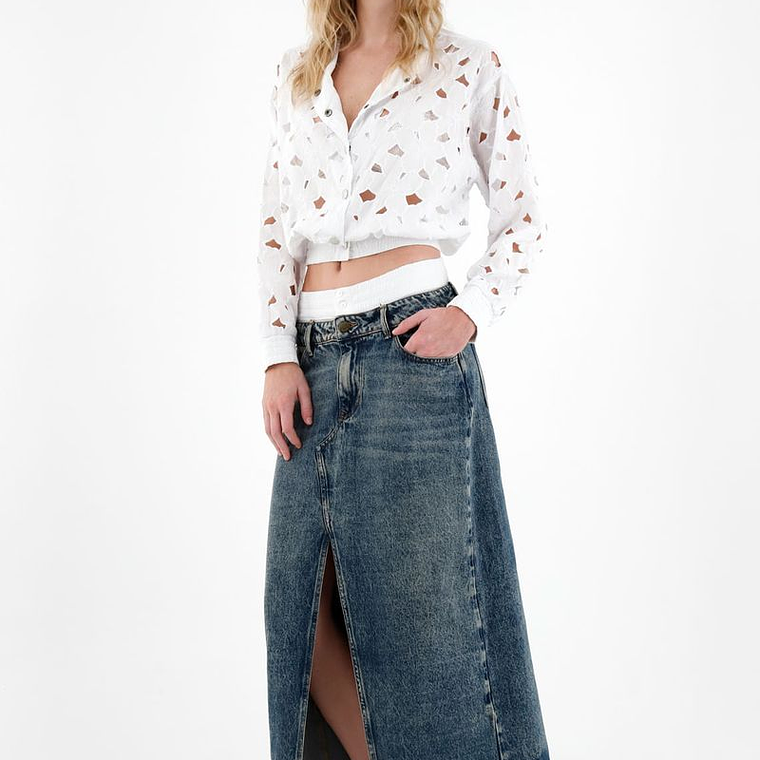 Abrigo blanco de tela bordada para mujer 2