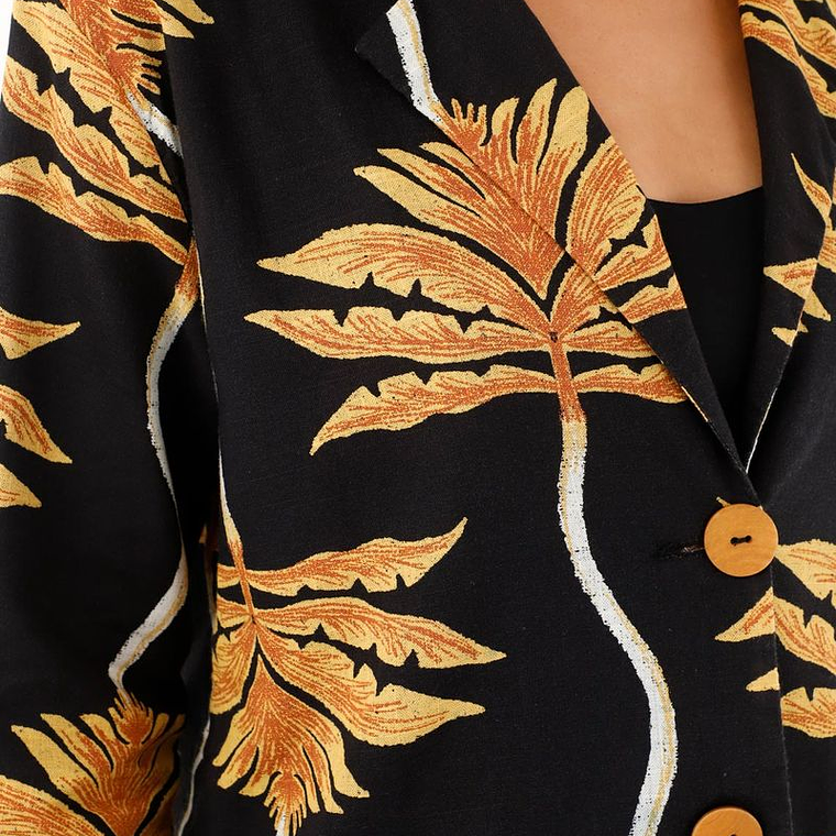 Abrigo negro estampado de silueta amplia para mujer 4