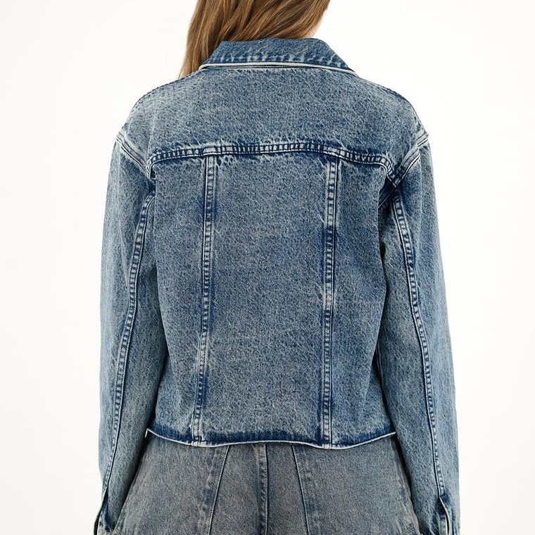 Chaqueta efecto Acid Wash azul para mujer 3