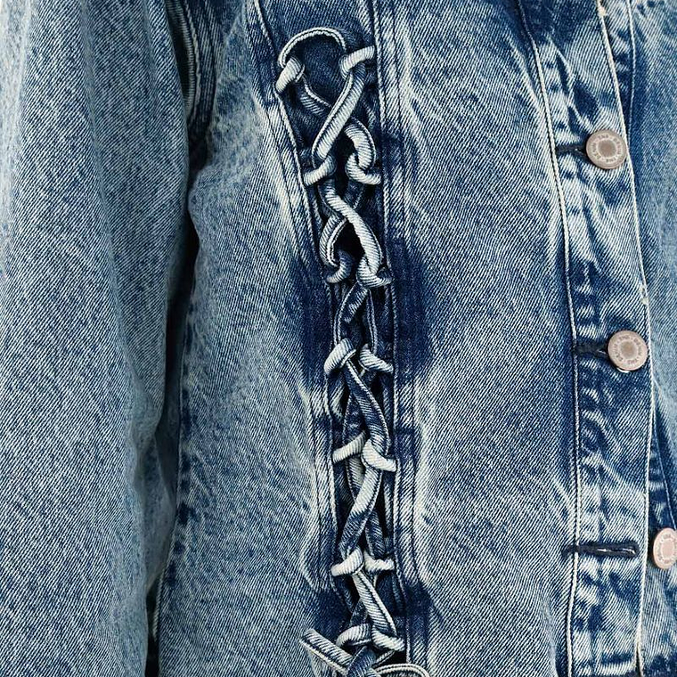 Chaqueta efecto Acid Wash azul para mujer 4