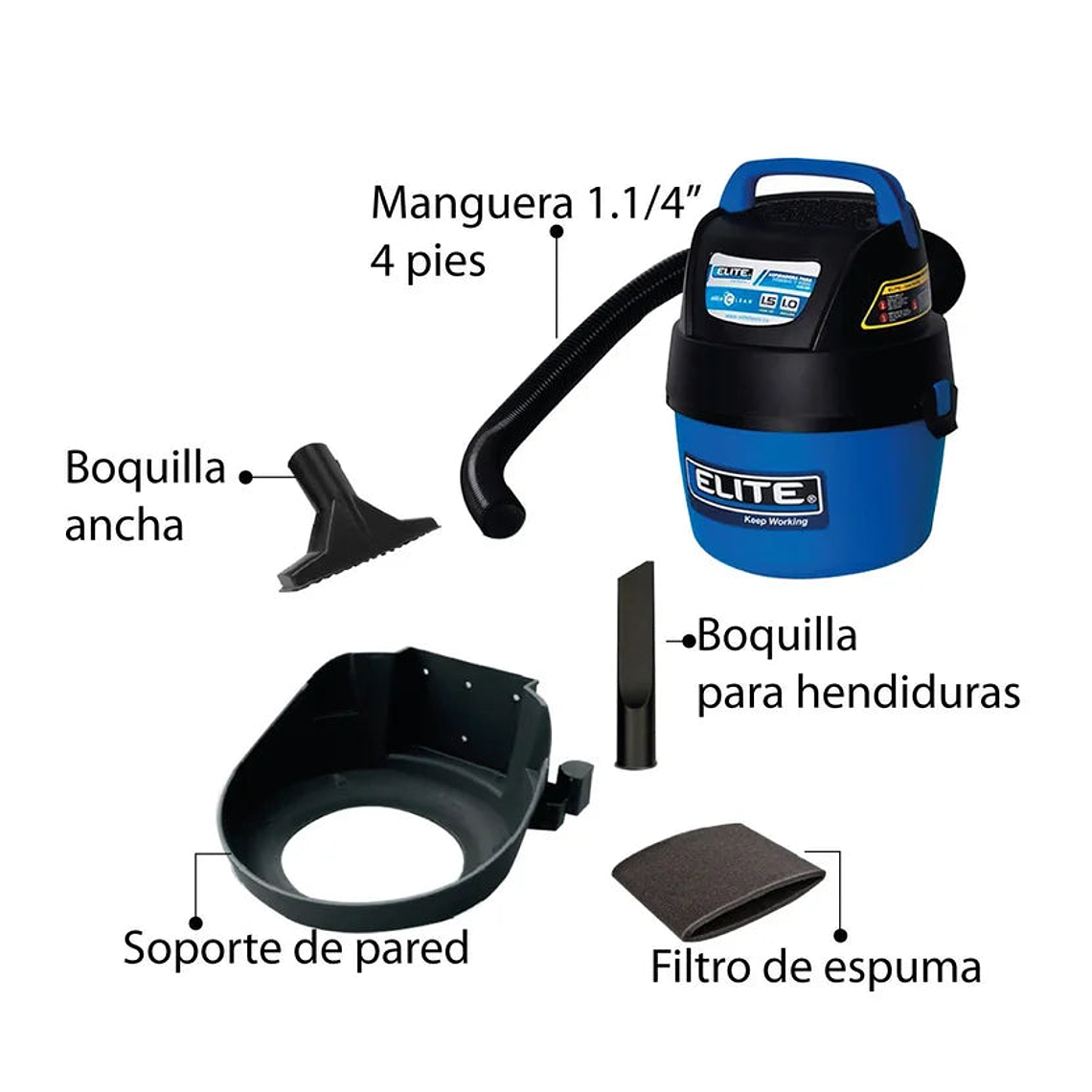 Aspiradora para Seco y Húmedo de 1.5 Hp 3.7 Litros Azul 5