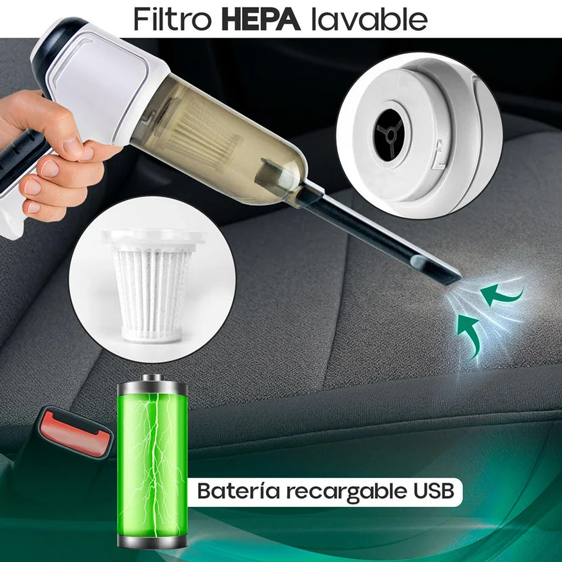 Aspiradora Sopladora Portátil Para Carro Y Teclado Recargable 4