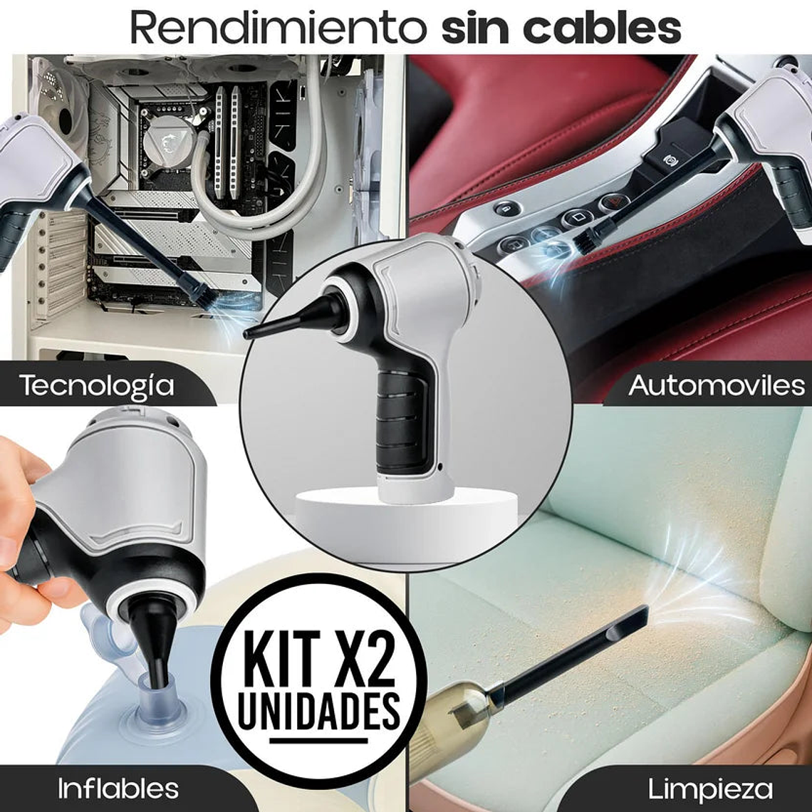 Set Por 2 Aspiradora Sopladora Portátil para Carro y Teclado Usb 3