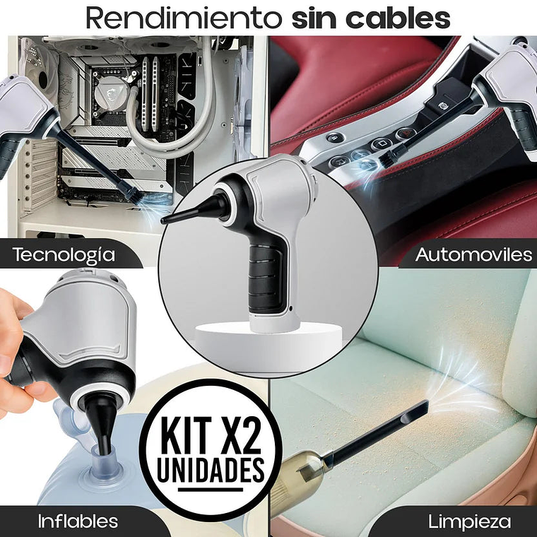 Set Por 2 Aspiradora Sopladora Portátil para Carro y Teclado Usb 3