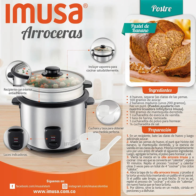 Olla Arrocera Imusa, 5 Tazas, 1L, Acero Inoxidable 3