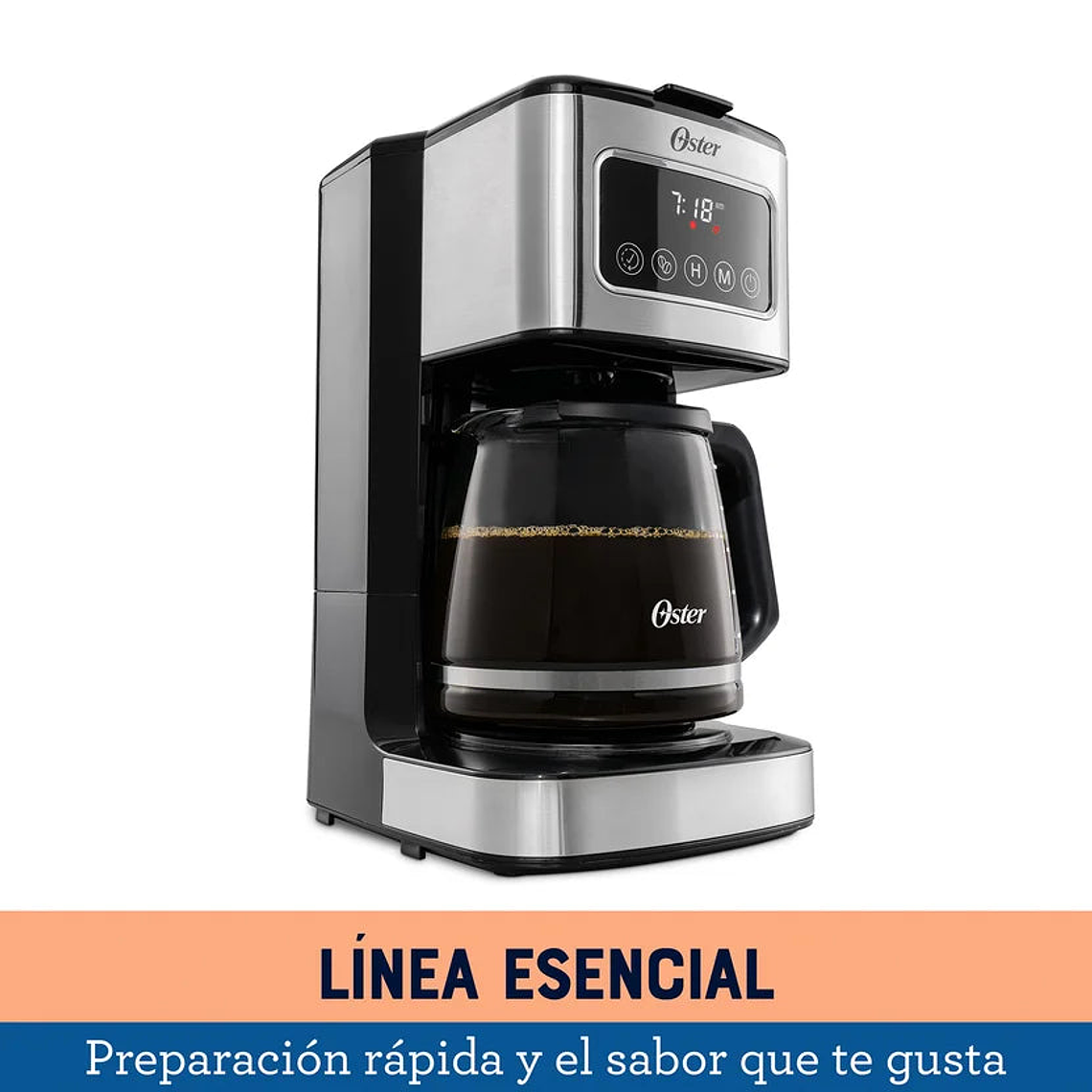 Cafetera Programable Oster Pantalla Táctil Jarra de Vidrio de 12 Tazas Color Negro y Acero Inoxidable 1