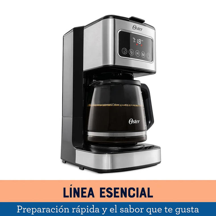 Cafetera Programable Oster Pantalla Táctil Jarra de Vidrio de 12 Tazas Color Negro y Acero Inoxidable 1