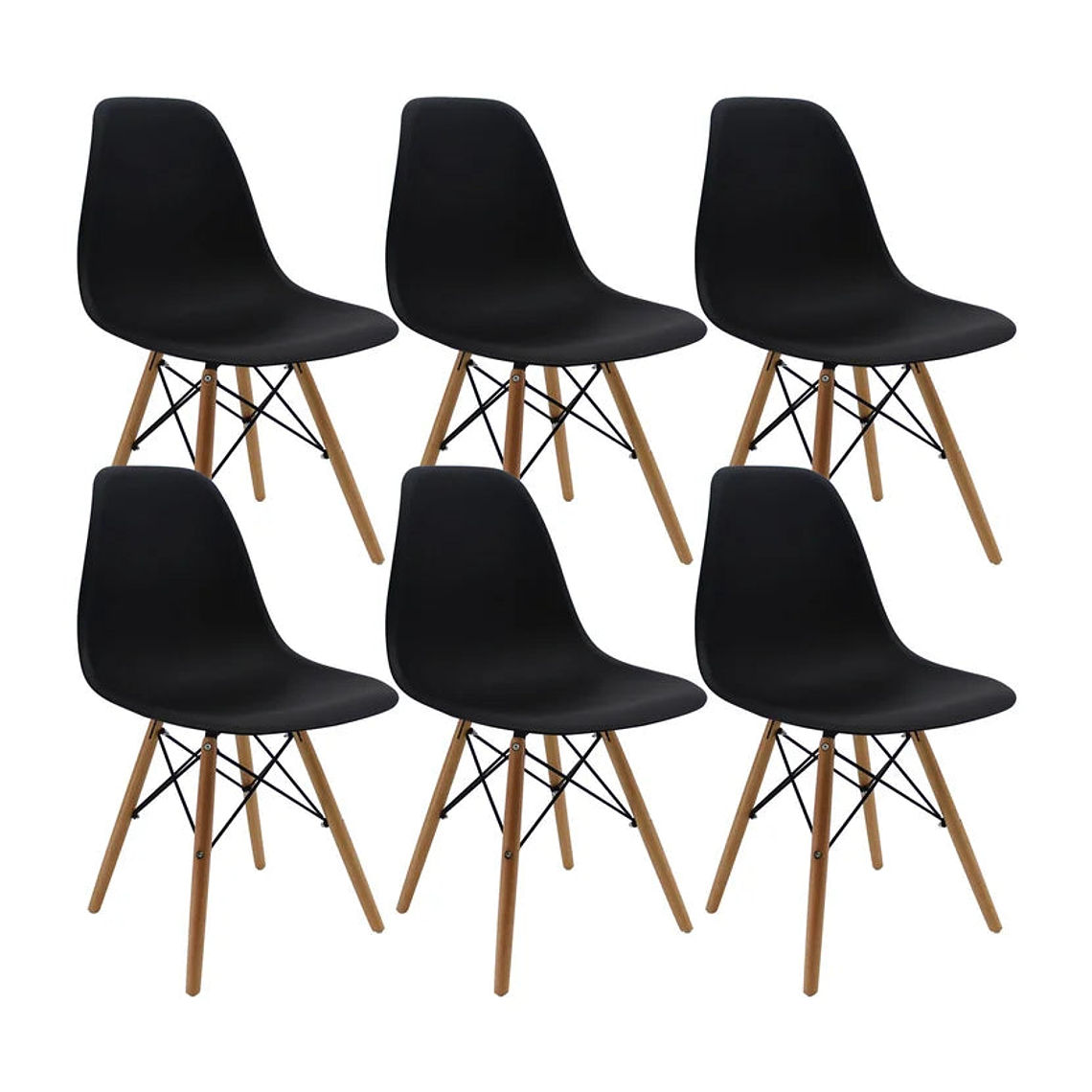 Set X6 Silla Comedor Eames Patas Madera Negro 1