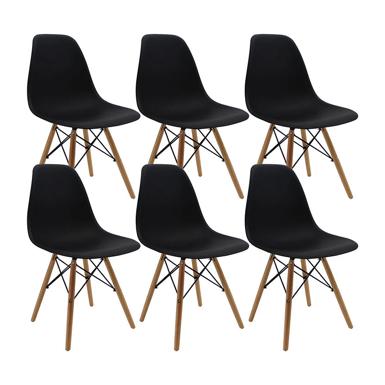 Set X6 Silla Comedor Eames Patas Madera Negro 1