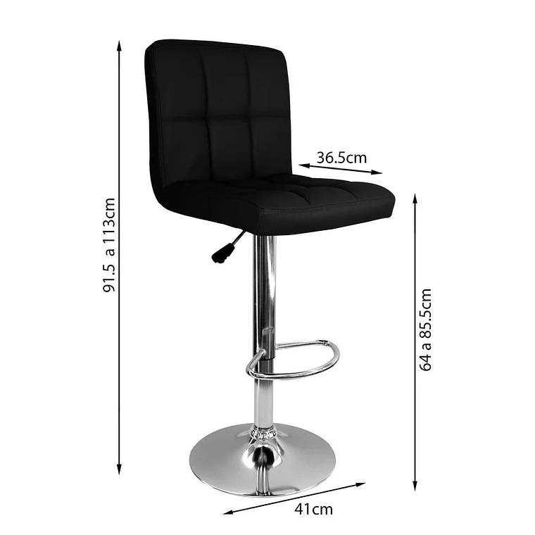 Set x2 Sillas Tipo Bar Negro con Espaldar 5