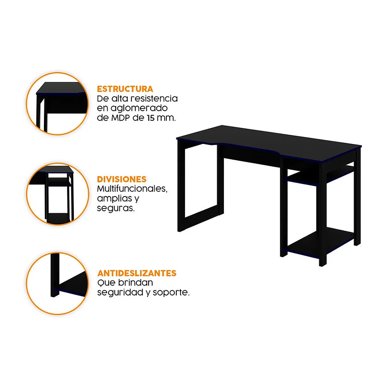 Escritorio Gamer Oficina Sirion 75X136X60 Negro/Azul 4