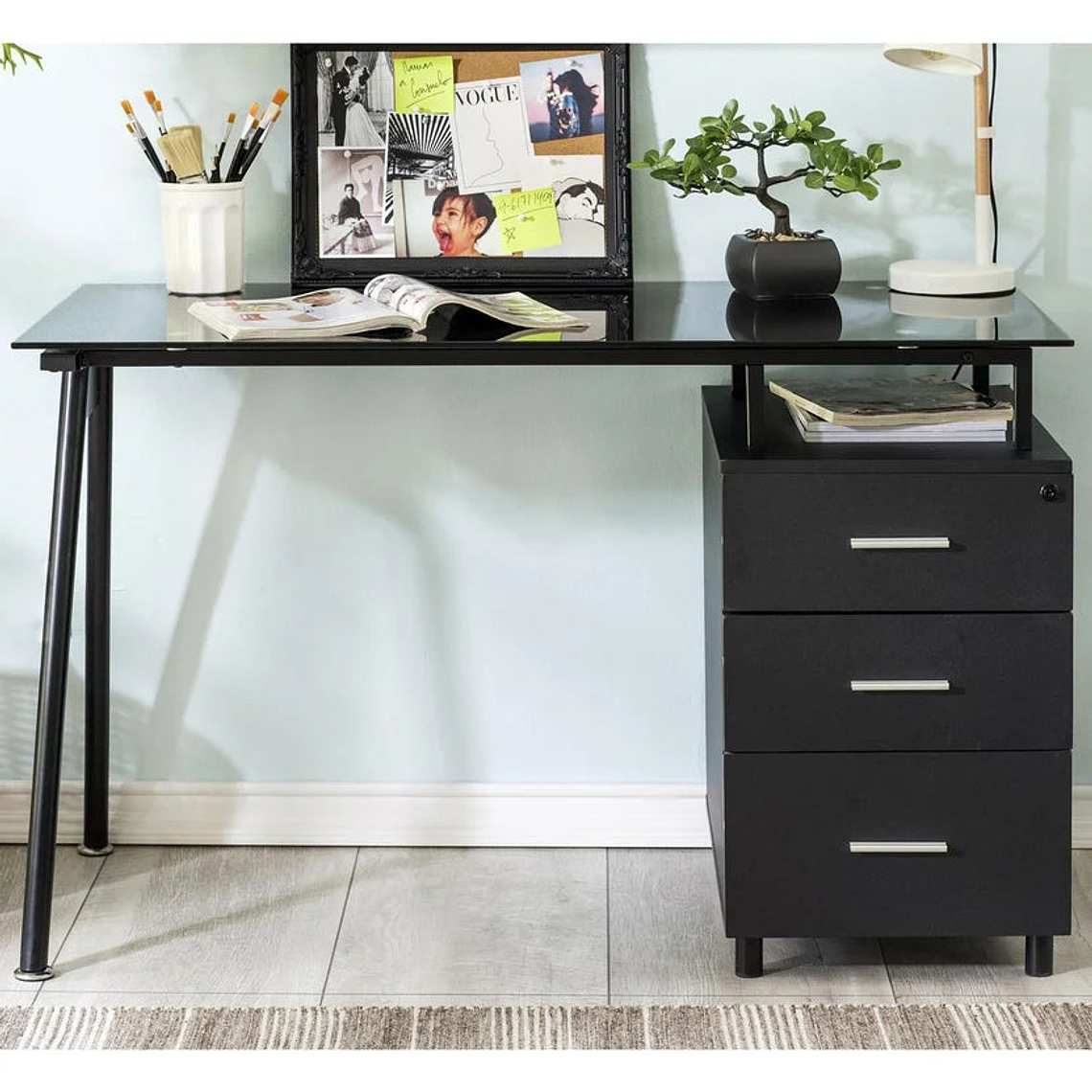 Escritorio Metal Vidrio Tripoli Negro 120x60x76cm 2