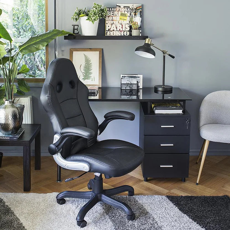 Escritorio Metal Vidrio Tripoli Negro 120x60x76cm 3