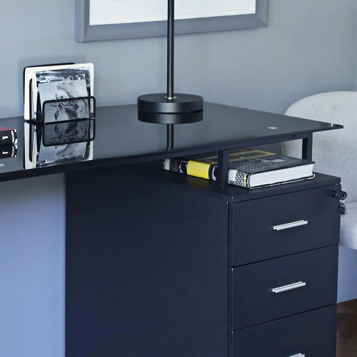 Escritorio Metal Vidrio Tripoli Negro 120x60x76cm 4