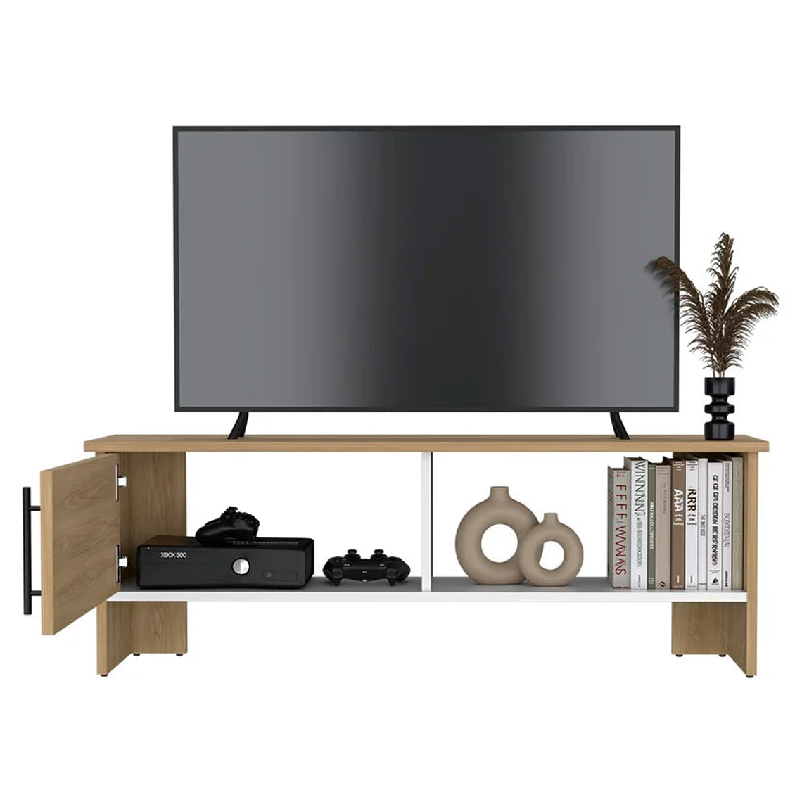 Mesa Tv Navia con Puerta Natural+blanco 42.1x120.3x31.1 cm 1