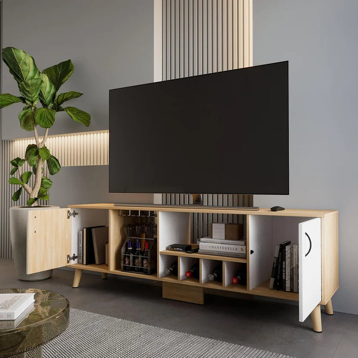 Mesa Tv Fara 60x180x40cm Fresno Eu Blanco 2