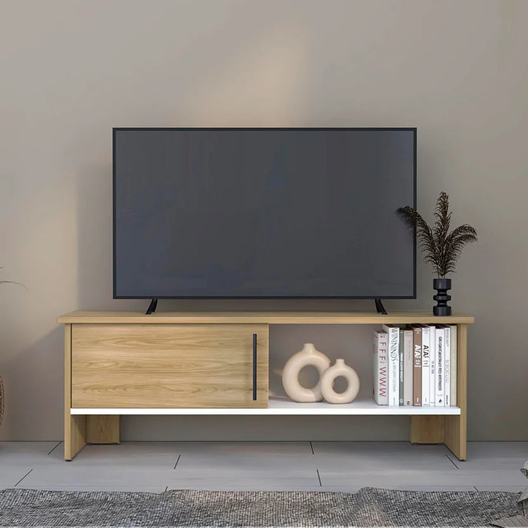 Mesa Tv Navia con Puerta Natural+blanco 42.1x120.3x31.1 cm 4