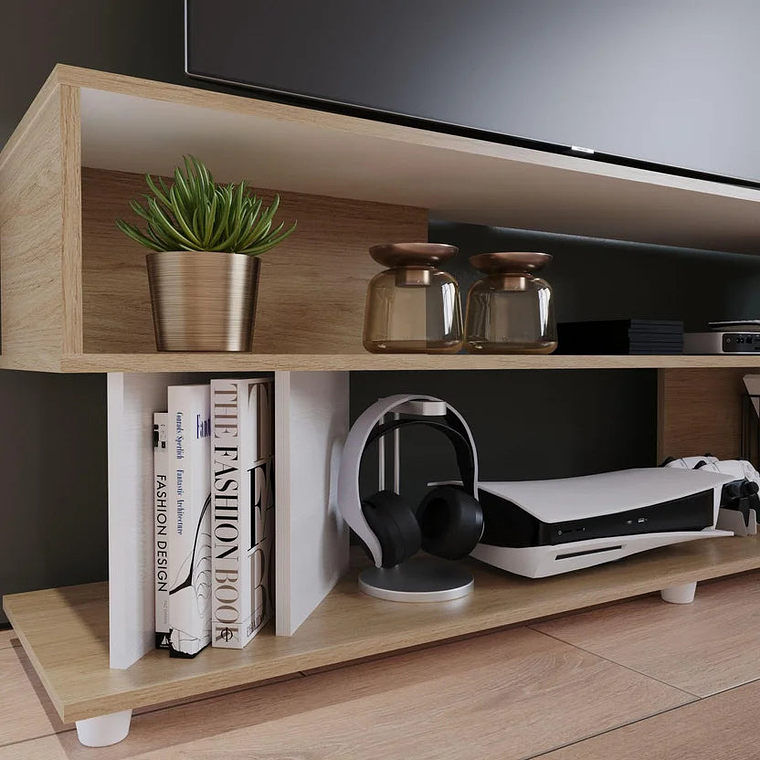 Mesa Tv Zag 52.8x160x36.8cm Rovere Blanco 6